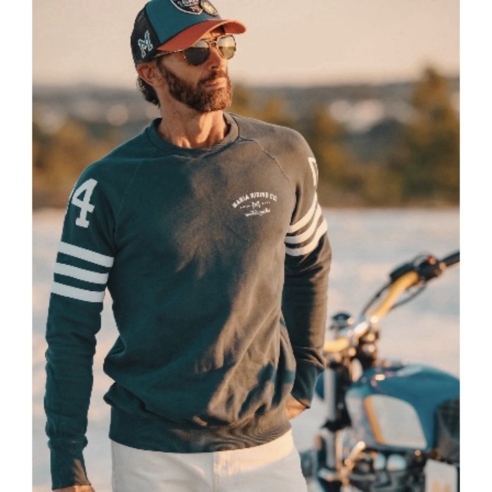 Maria Riding Co Petrol Blue SPADES‎ Sweatshirt Mens Large Moto Biker Heritage